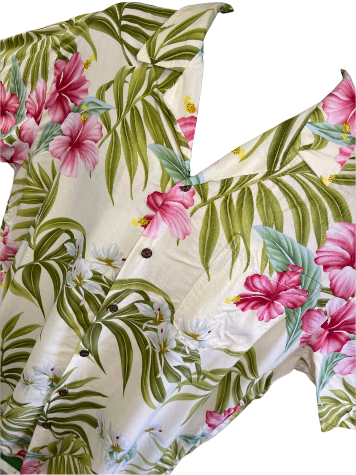 Hawaiian Aloha Shirt Made in Hawaii Cream Hibiscus Floral Men's X-Large
