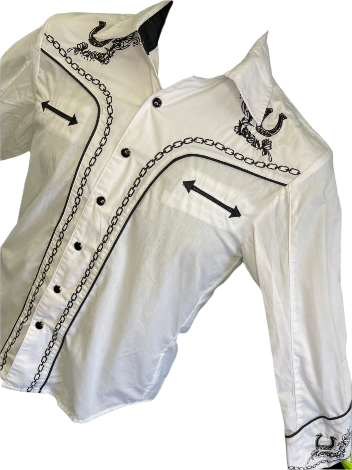Western Mexican Cowboy Horseshoe L/S White Dress Shirt Youth Medium 12