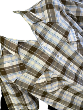 Plains Westernwear Cowboy Western Plaid S/S Shirt with Poppers Green Men's Large