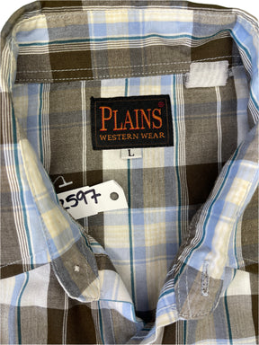 Plains Westernwear Cowboy Western Plaid S/S Shirt with Poppers Green Men's Large