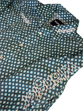 Wrangler Cowboy Western Plaid L/S Shirt w/ Poppers Teal/Turquoise Youth Small 8