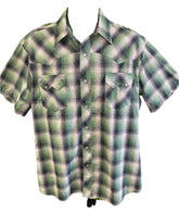 Wrangler Cowboy Western Plaid S/S Shirt with Poppers Green Men's X-Large