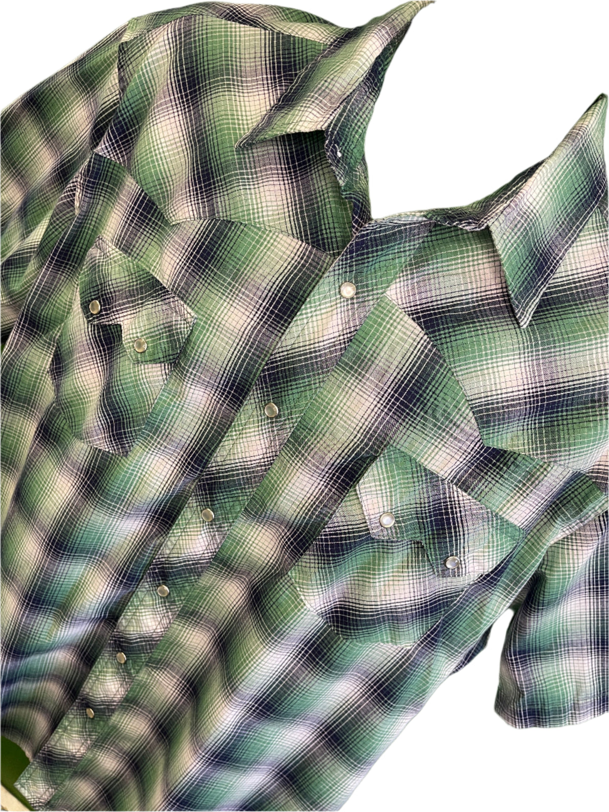 Wrangler Cowboy Western Plaid S/S Shirt with Poppers Green Men's X-Large