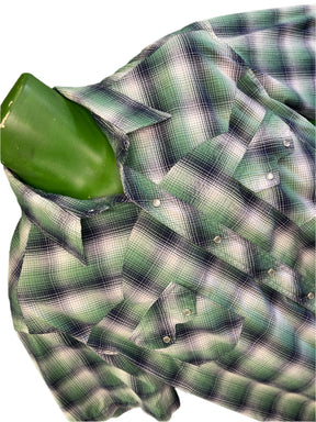 Wrangler Cowboy Western Plaid S/S Shirt with Poppers Green Men's X-Large