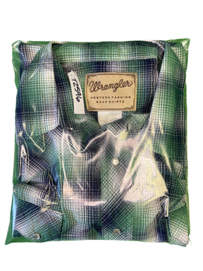 Wrangler Cowboy Western Plaid S/S Shirt with Poppers Green Men's X-Large