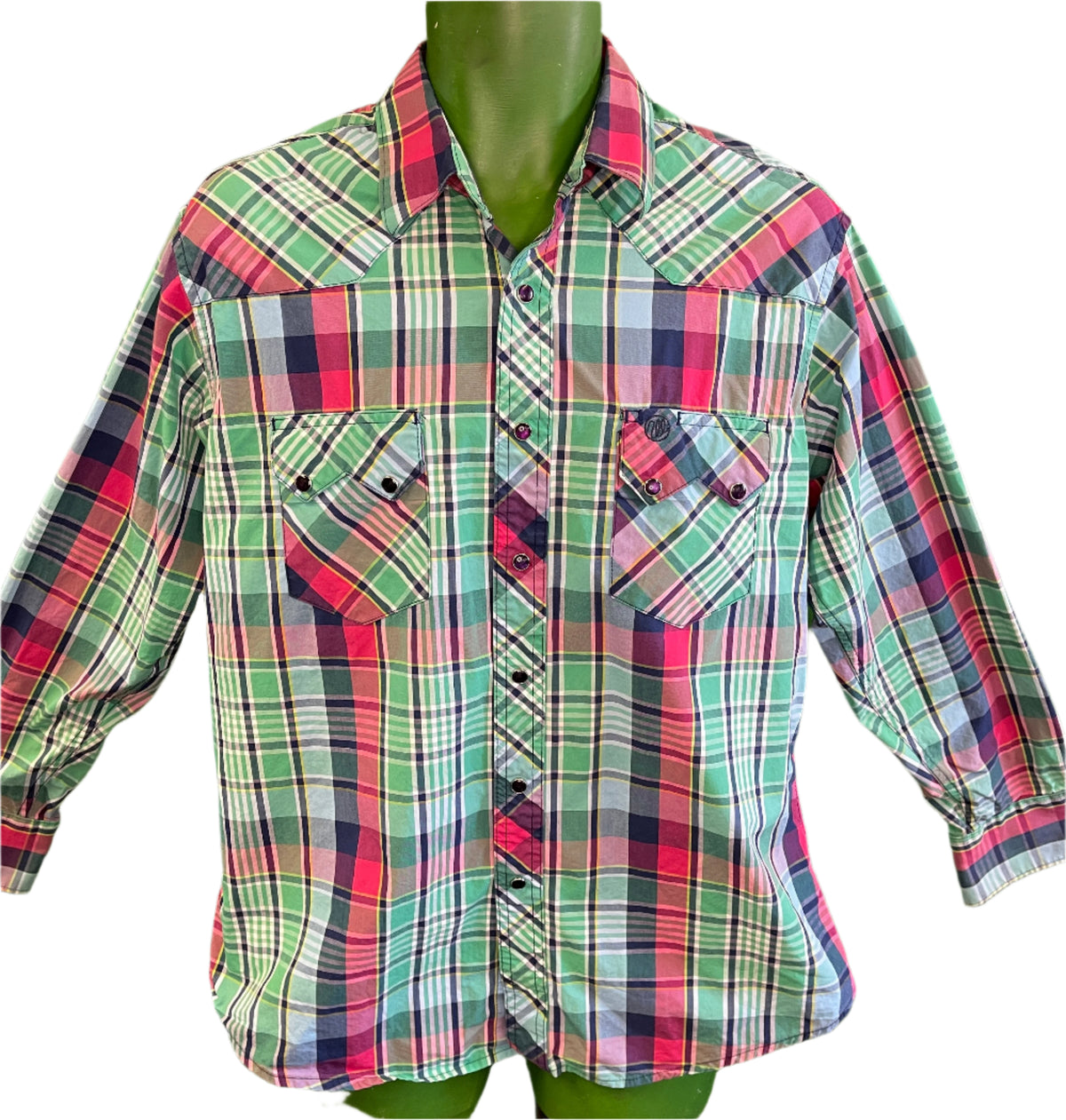Wrangler Cowboy Western Plaid L/S Shirt with Poppers Multi Women's Large NICE