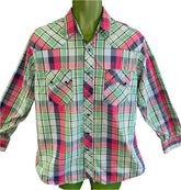 Wrangler Cowboy Western Plaid L/S Shirt with Poppers Multi Women's Large NICE