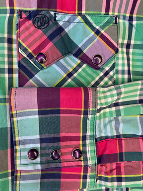 Wrangler Cowboy Western Plaid L/S Shirt with Poppers Multi Women's Large NICE