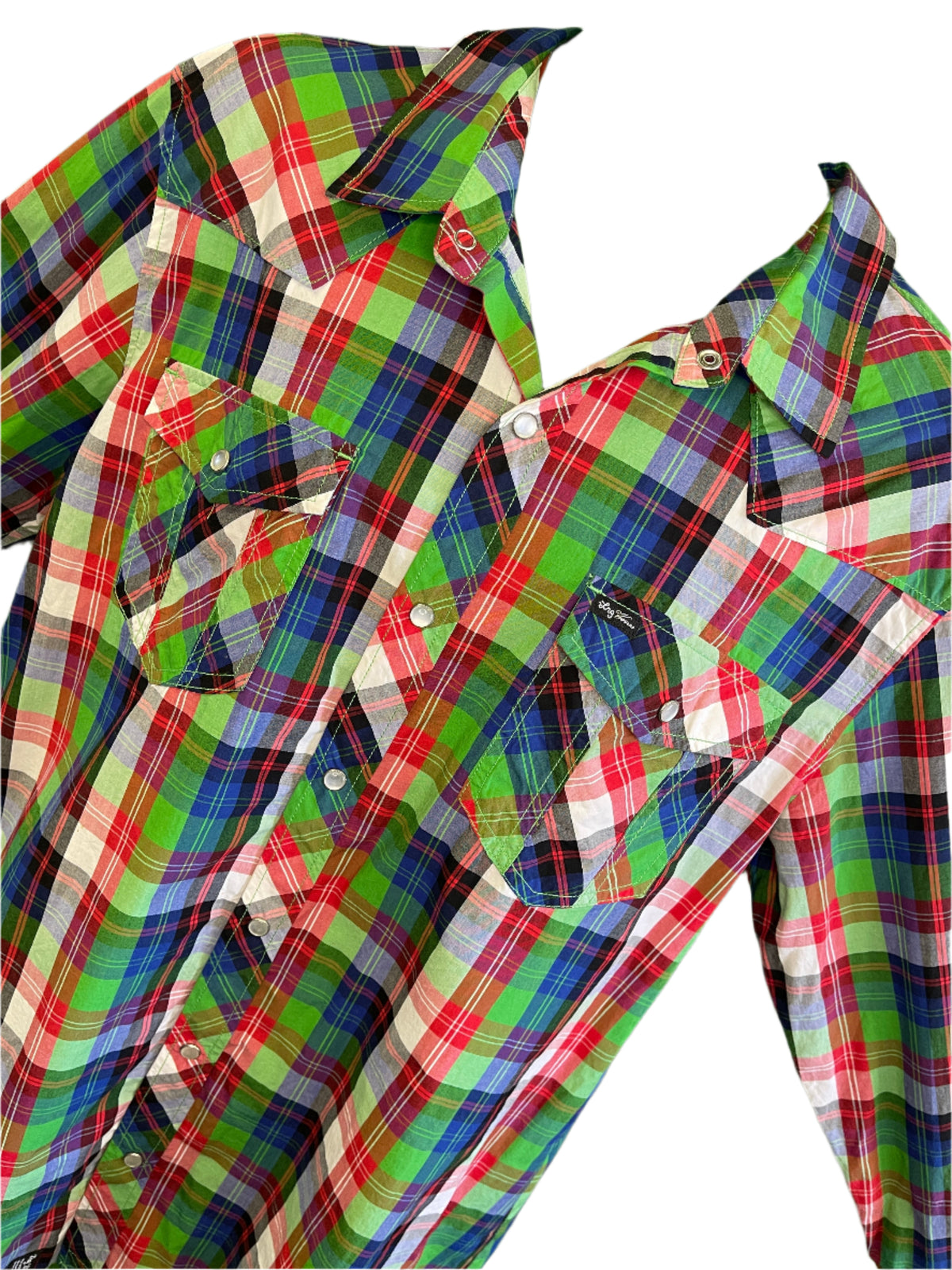 Red Blue and Green Plaid Western Shirt L/S 100% Cotton Men's X-Large