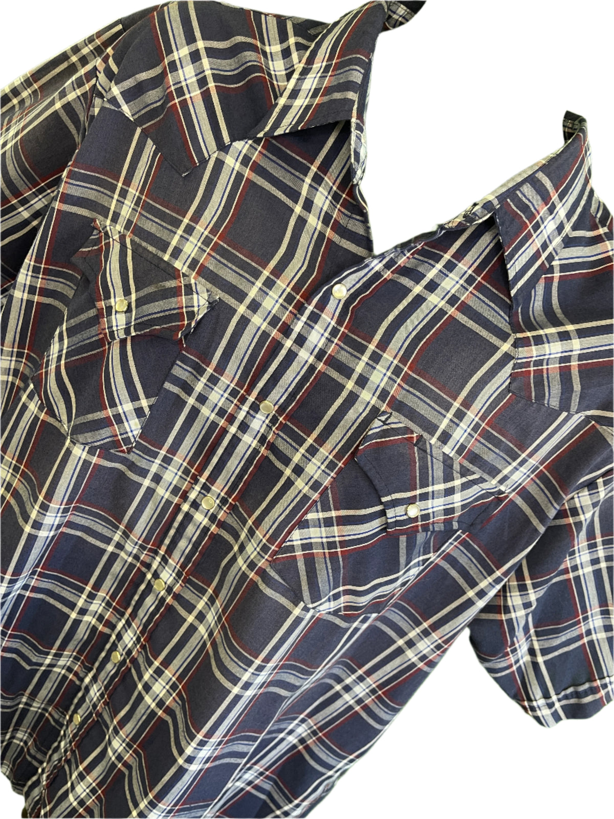 Ely Cattleman Western S/S Navy Plaid Shirt Poppers Men's X-Large
