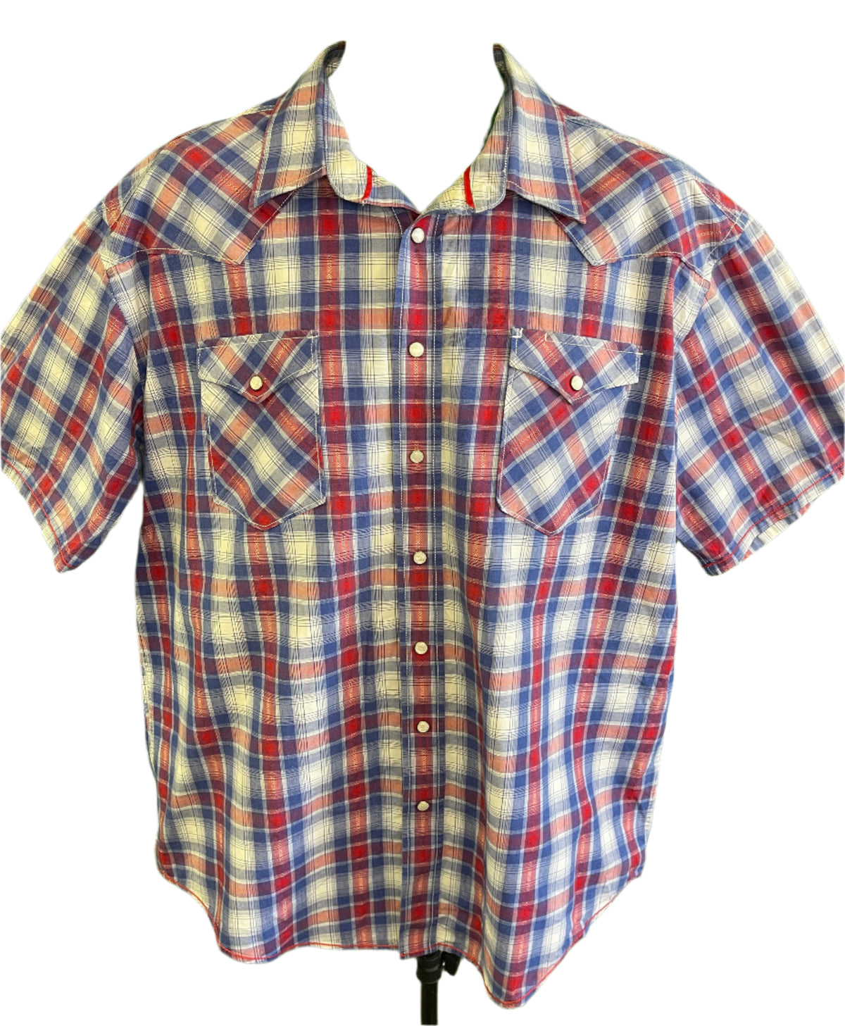 Panhandle Rough Stock Red White Blue Plaid Western Shirt S/S Men's X-Large