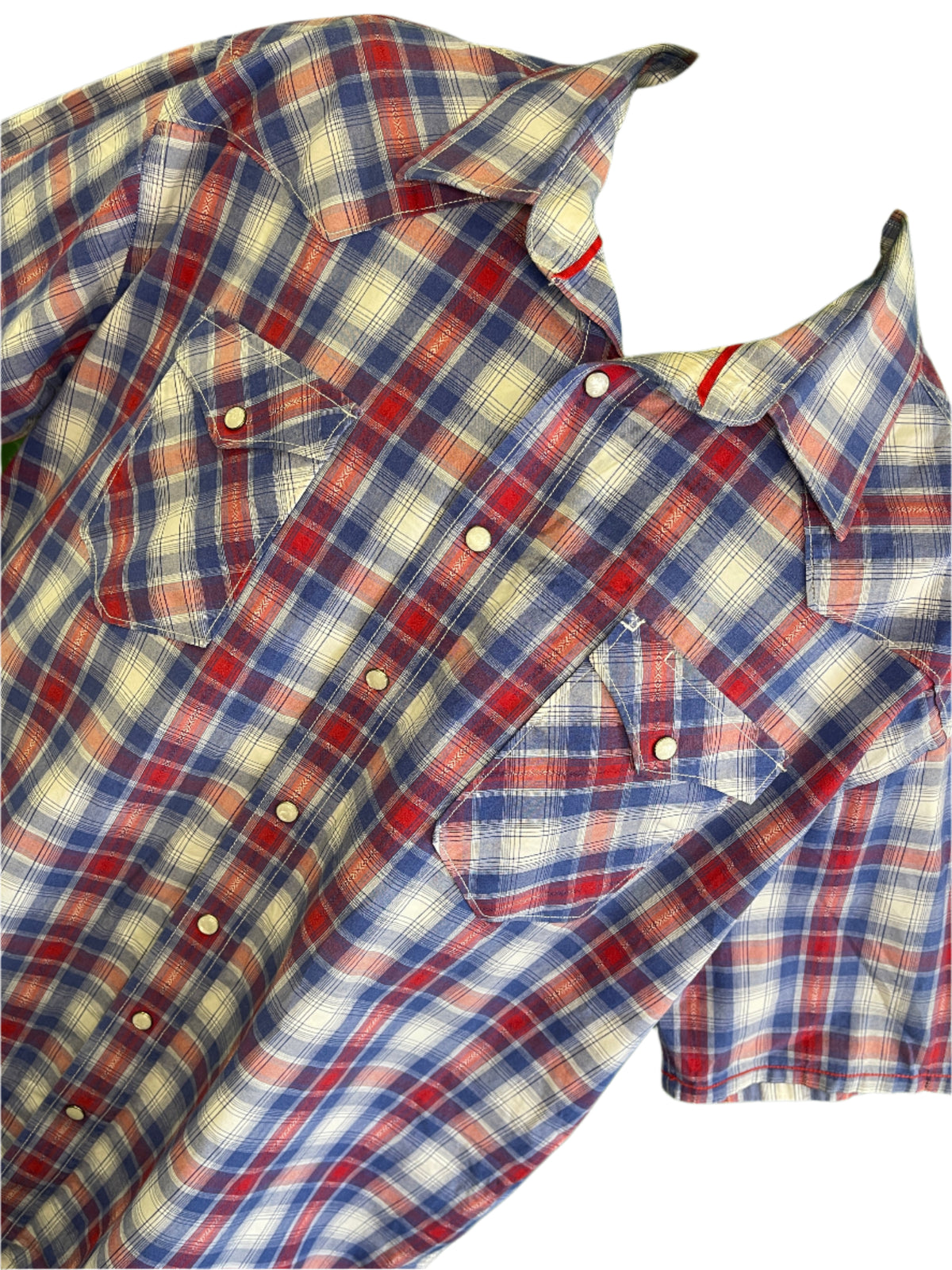 Panhandle Rough Stock Red White Blue Plaid Western Shirt S/S Men's X-Large