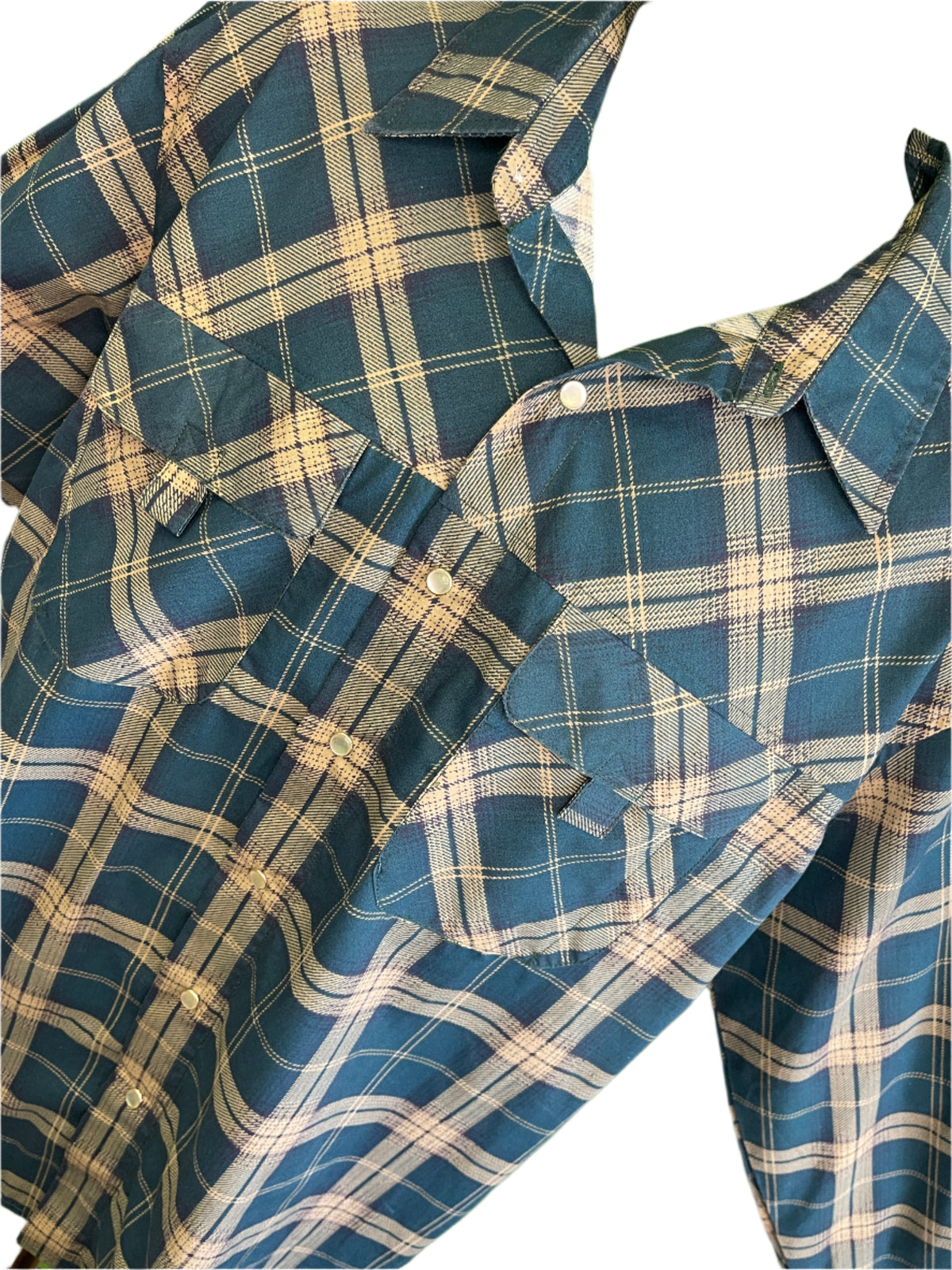 Teal Plaid Khaki L/S Travelling Shirt Wrinkle Free Hiking Men's Large