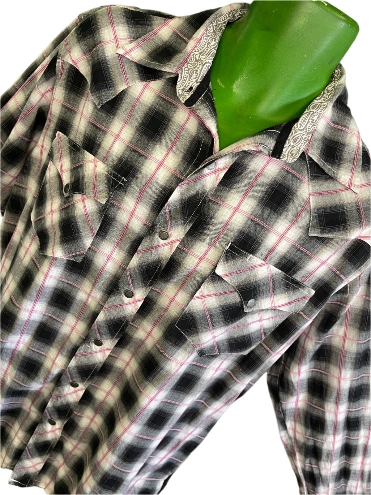 Roper Western L/S Shirt Black White Red Plaid 100% Cotton Men's Medium