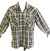 Ely Cattleman Western L/S Blue Black Plaid Shirt Poppers Men's Medium