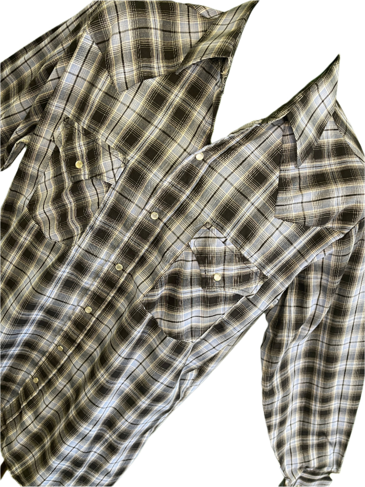 Ely Cattleman Western L/S Blue Black Plaid Shirt Poppers Men's Medium