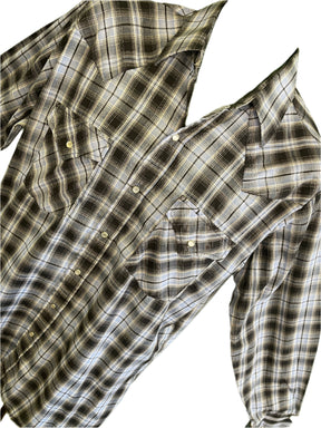 Ely Cattleman Western L/S Blue Black Plaid Shirt Poppers Men's Medium