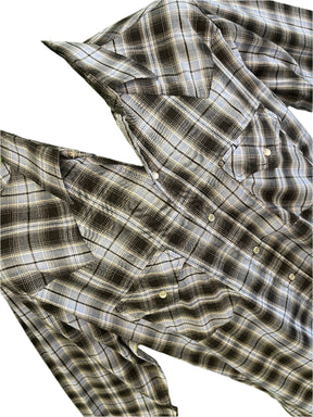Ely Cattleman Western L/S Blue Black Plaid Shirt Poppers Men's Medium