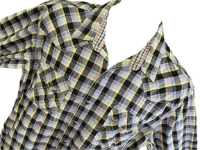 Wrangler 20X Western Shirt Teal Blue Beige Red Plaid 100% Cotton Men's Large