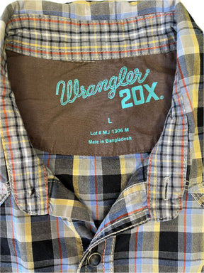 Wrangler 20X Western Shirt Teal Blue Beige Red Plaid 100% Cotton Men's Large