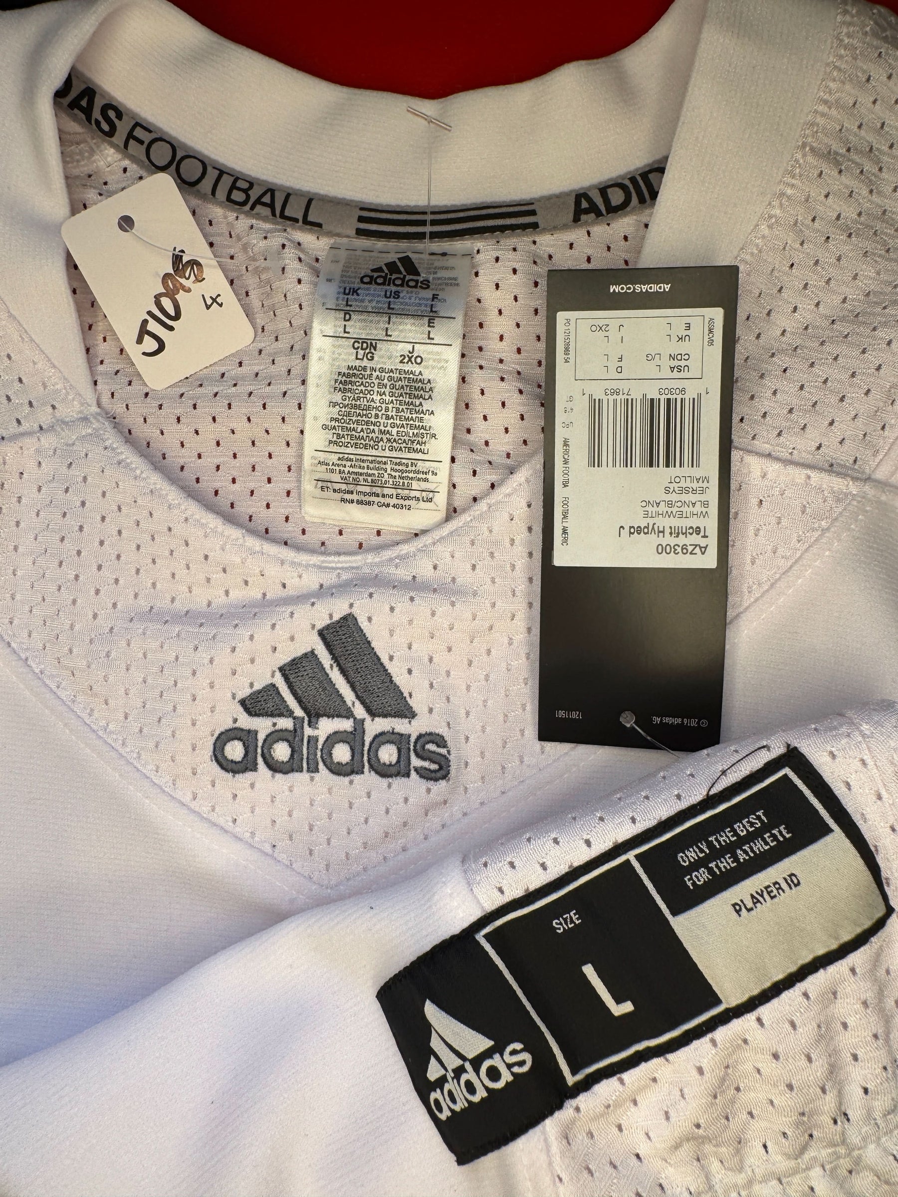 American Football Adidas White Techfit Hyped Jersey Brand New Men's Large NWT