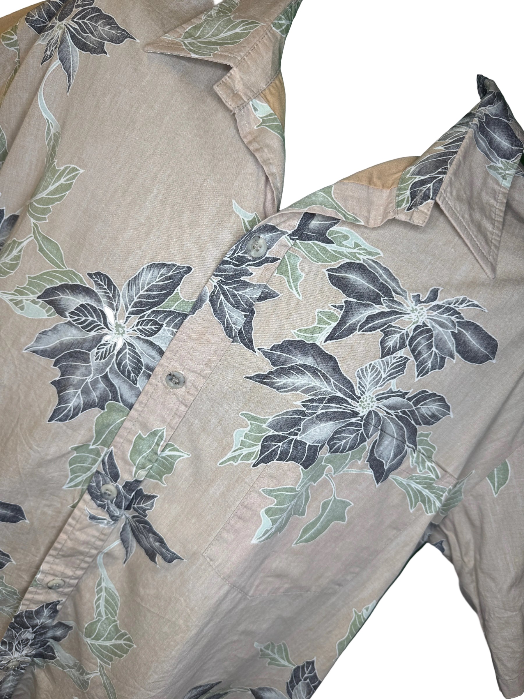Hawaiian Beige Aloha Shirt Made in Hawaii Men's X-Large