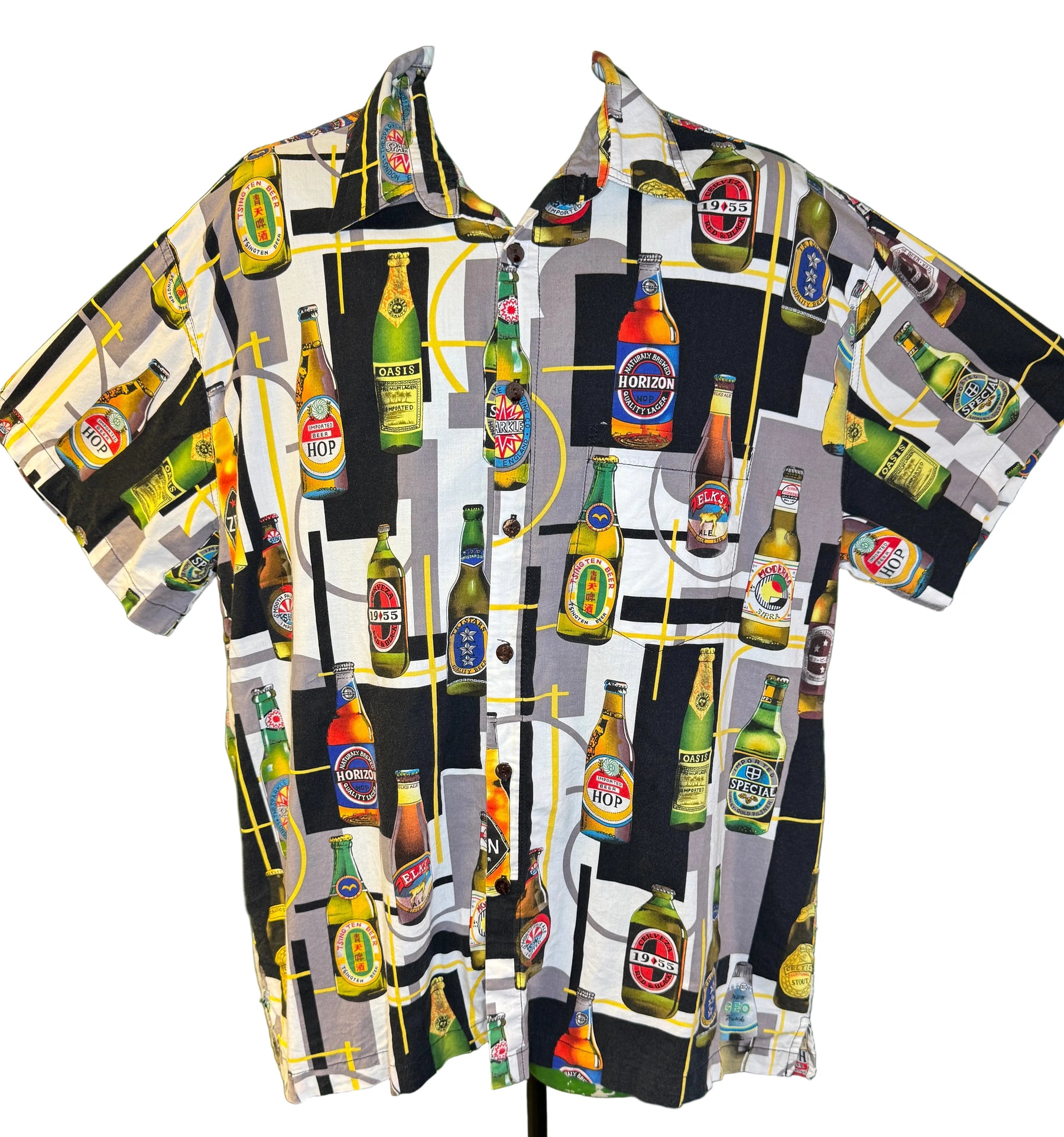 Hawaiian Multicoloured Beer Aloha Shirt Made in Hawaii Men's X-Large
