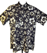 Hawaiian Navy Blue Aloha Shirt Made in Hawaii Men's X-Large