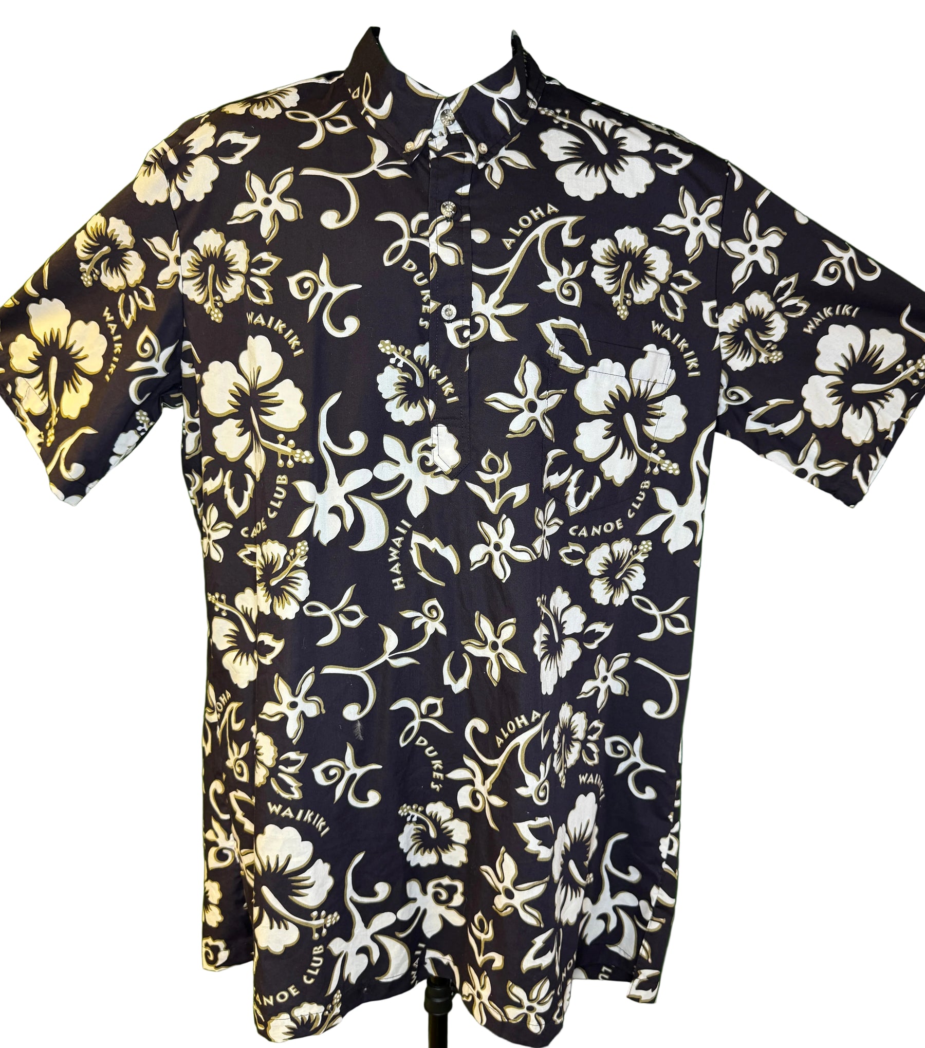 Hawaiian Navy Blue Aloha Shirt Made in Hawaii Men's X-Large