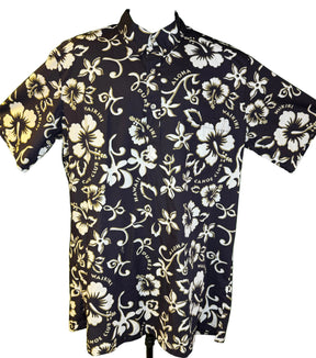 Hawaiian Navy Blue Aloha Shirt Made in Hawaii Men's X-Large