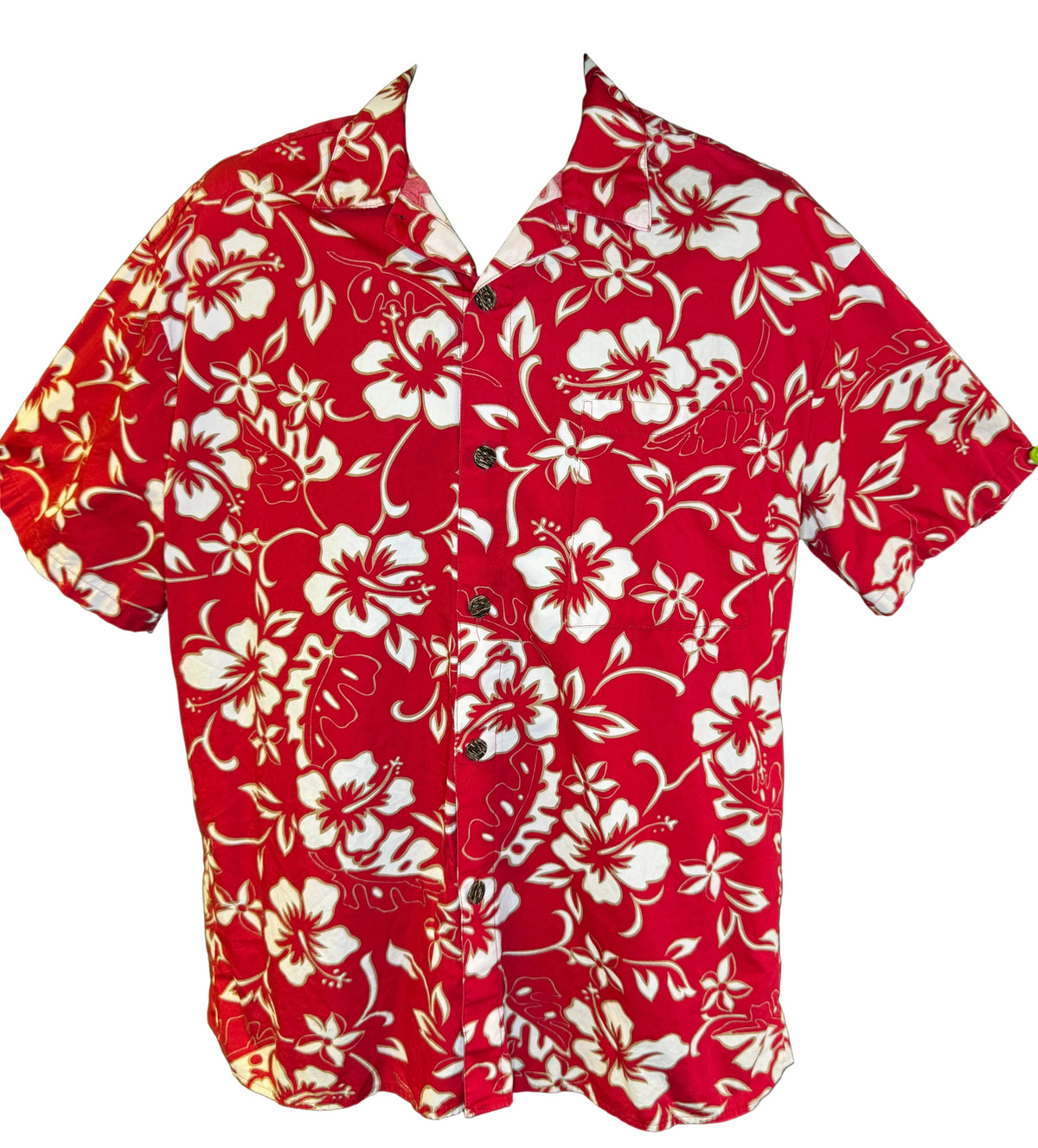 Hawaiian Red and White Aloha Shirt Made in Hawaii Men's Large
