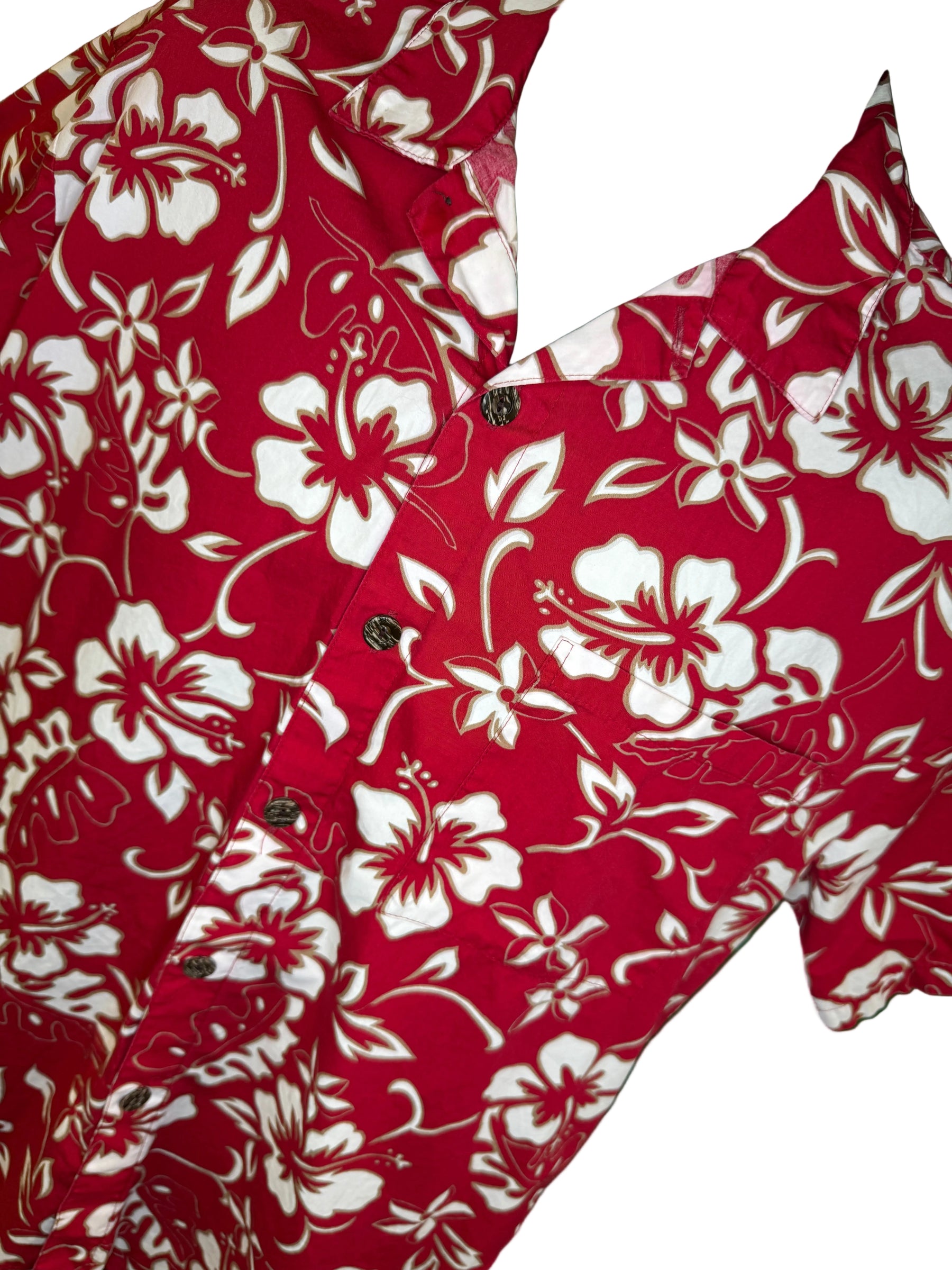 Hawaiian Red and White Aloha Shirt Made in Hawaii Men's Large