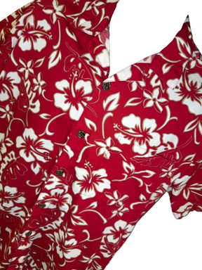 Hawaiian Red and White Aloha Shirt Made in Hawaii Men's Large