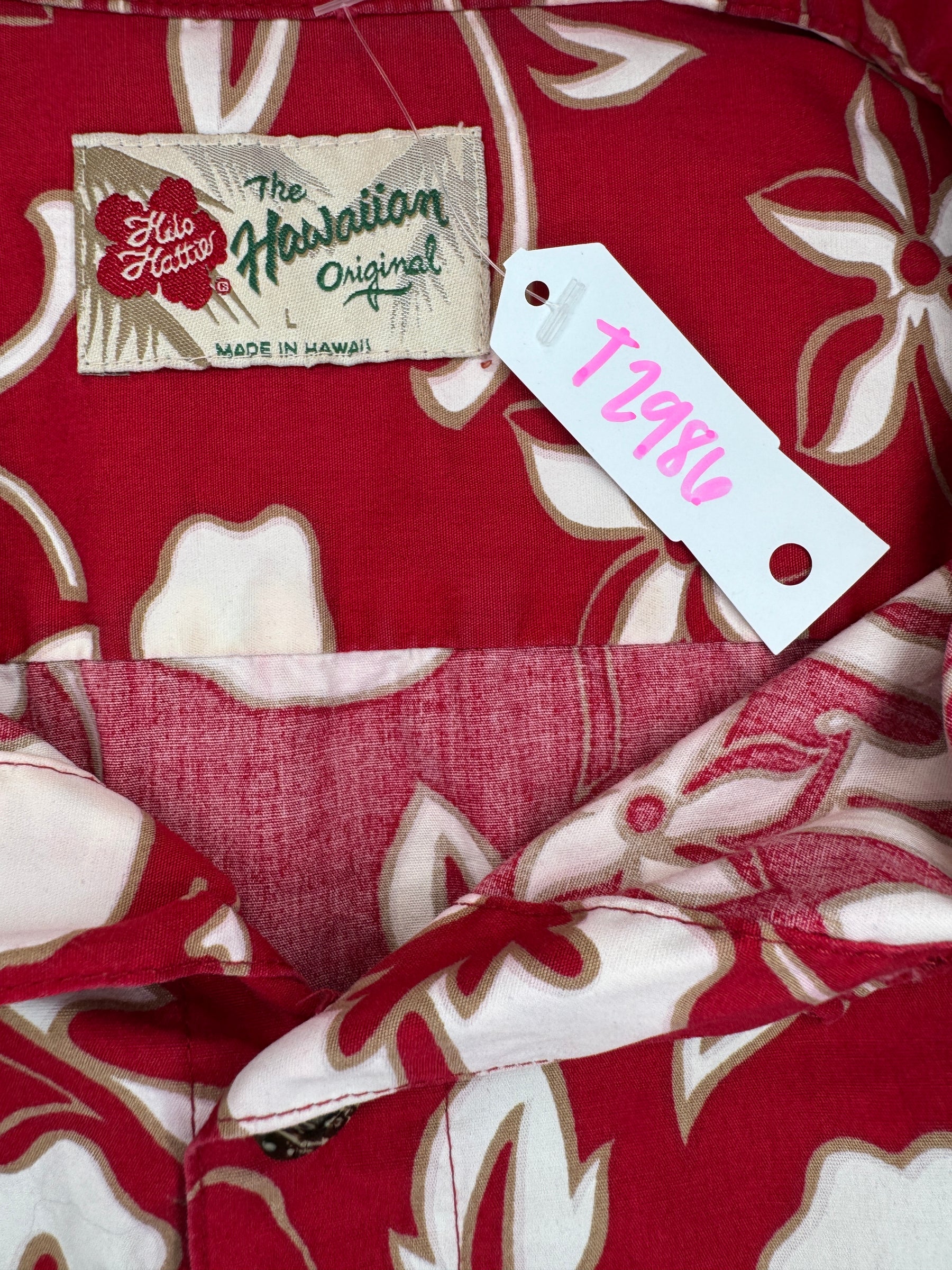 Hawaiian Red and White Aloha Shirt Made in Hawaii Men's Large
