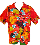 Hawaiian Red and Orange Aloha Shirt Made in Hawaii Men's Large