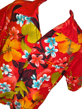 Hawaiian Red and Orange Aloha Shirt Made in Hawaii Men's Large