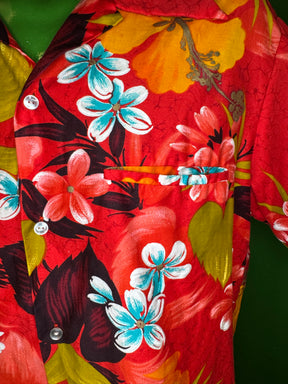 Hawaiian Red and Orange Aloha Shirt Made in Hawaii Men's Large