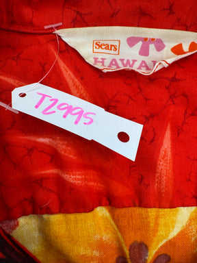 Hawaiian Red and Orange Aloha Shirt Made in Hawaii Men's Large