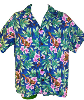 Hawaiian Blue, Green and Pink Aloha Shirt Made in Hawaii Men's Large