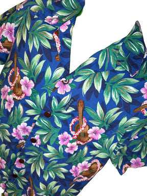 Hawaiian Blue, Green and Pink Aloha Shirt Made in Hawaii Men's Large