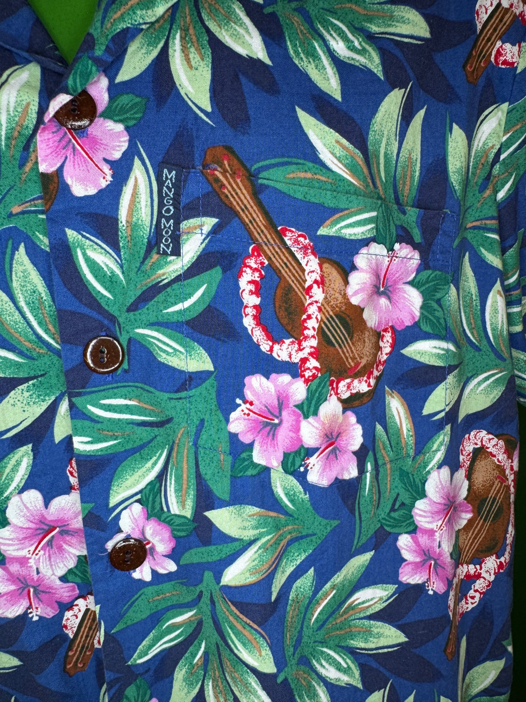 Hawaiian Blue, Green and Pink Aloha Shirt Made in Hawaii Men's Large
