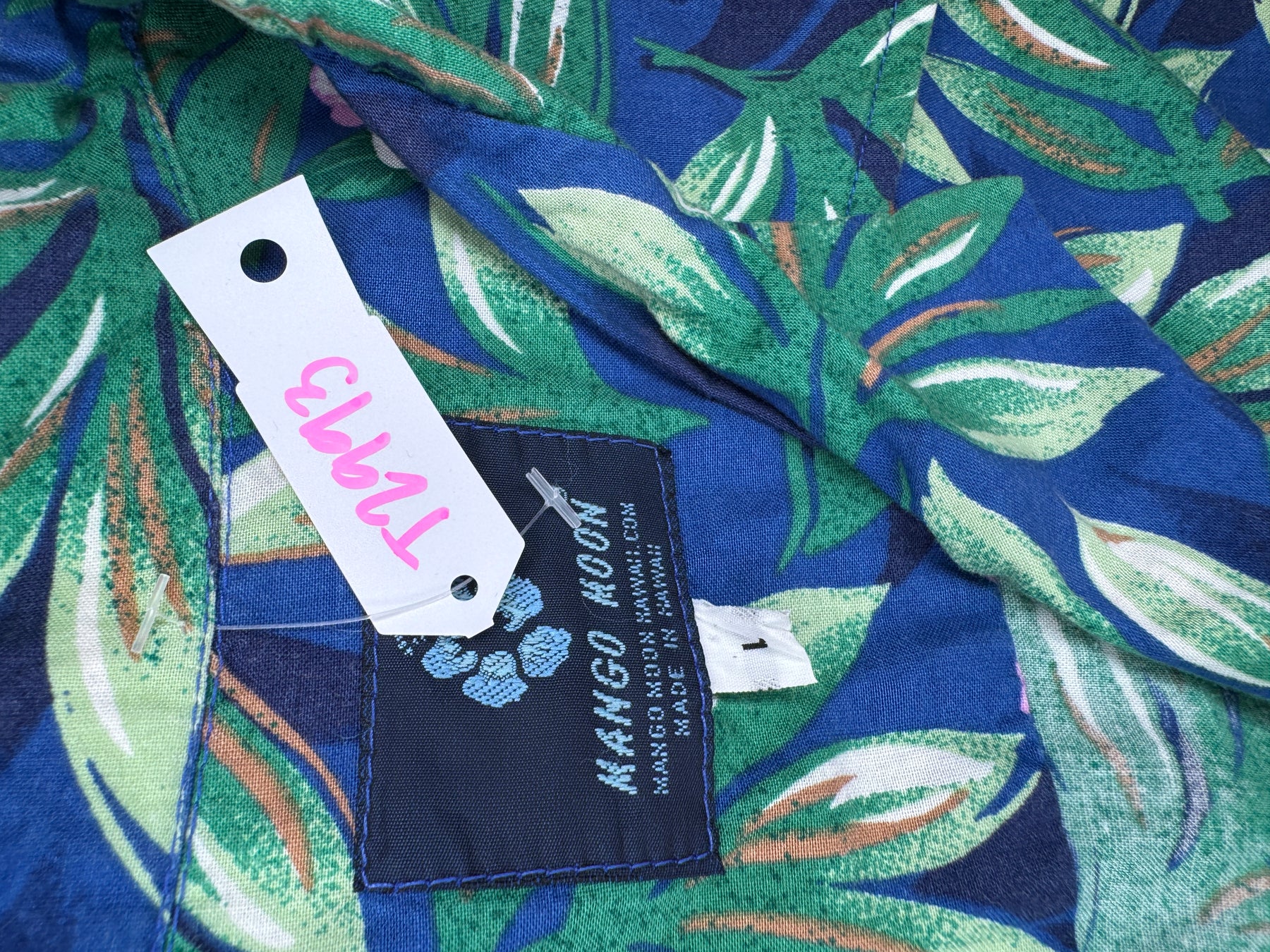 Hawaiian Blue, Green and Pink Aloha Shirt Made in Hawaii Men's Large