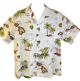 Hawaiian Cream Green  Brown Palm Trees Aloha Shirt Made in Hawaii  Men's X-Large