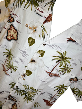 Hawaiian Cream Green  Brown Palm Trees Aloha Shirt Made in Hawaii  Men's X-Large