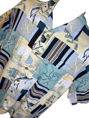 Quirky Fish Fishing Patterned S/S Button Up Shirt Tampa Men's Medium