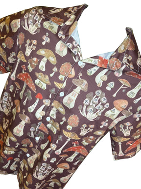 Quirky Silky Mushroom Houses Brown Shirt Unisex Men's Medium