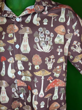 Quirky Silky Mushroom Houses Brown Shirt Unisex Men's Medium