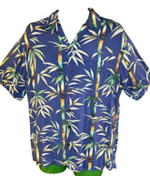 Hawaiian Aloha Shirt Made in Hawaii Blue Bamboo Print Men's Medium