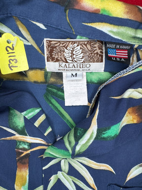 Hawaiian Aloha Shirt Made in Hawaii Blue Bamboo Print Men's Medium