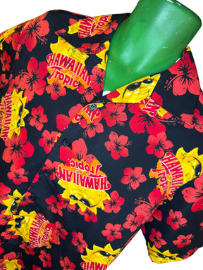 Hawaiian Black Aloha Shirt Men's Medium